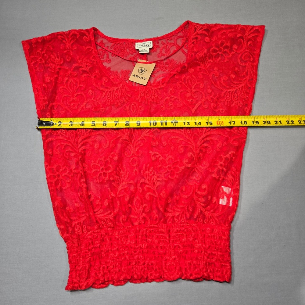 NWT Womens Whimsigoth Vampire Lace Size S Red Romantic Sheer Smocked Waist Top - Picture 6 of 8
